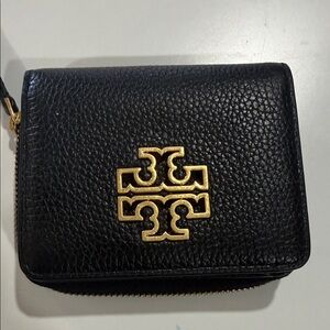 Tory Burch Black and Gold Leather Wallet